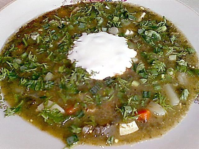 Green cabbage soup sorrel pork eggs