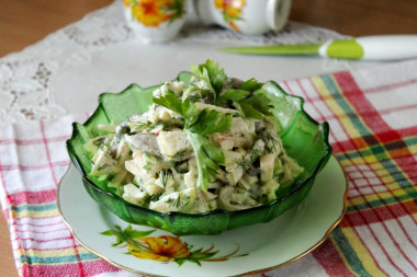 Salad with salted mushrooms, butter and cheese