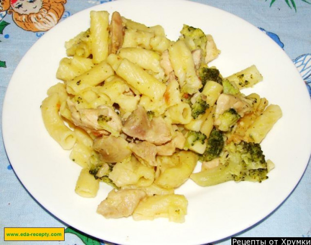 Pasta with chicken and broccoli with cheese sauce