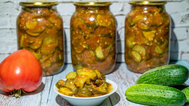 Cucumber and tomato salad in Georgian on winter