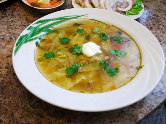 Cabbage soup without carrots with tomatoes cabbage potatoes and meat