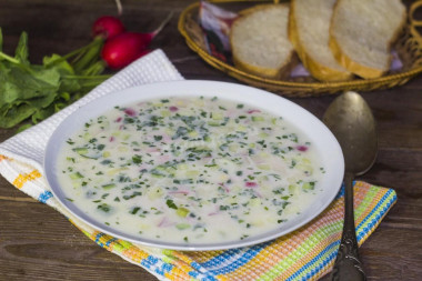 Okroshka with mustard and sour cream on kvass