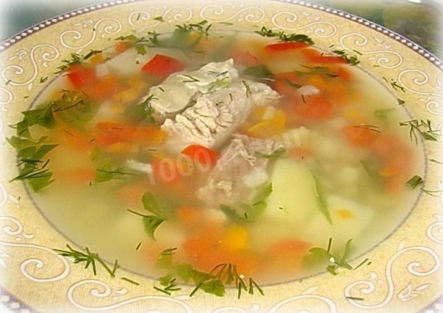 Potato soup with beef and celery