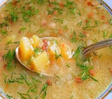 Potato soup with beef and celery