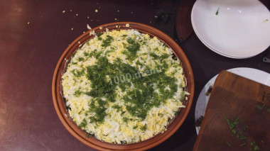 Fiesta salad with chicken fillet mushrooms and mayonnaise