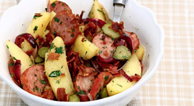 German potato salad with bacon and sausage