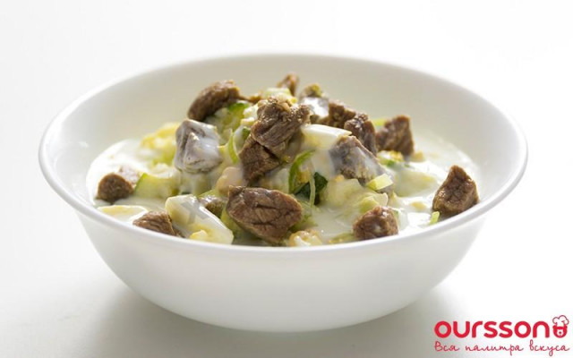 Okroshka on kefir with beef