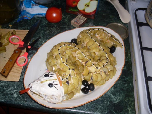 Snake salad with cucumbers