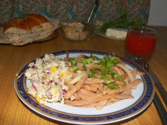 Chicken fillet stewed in sour cream sauce with herbs