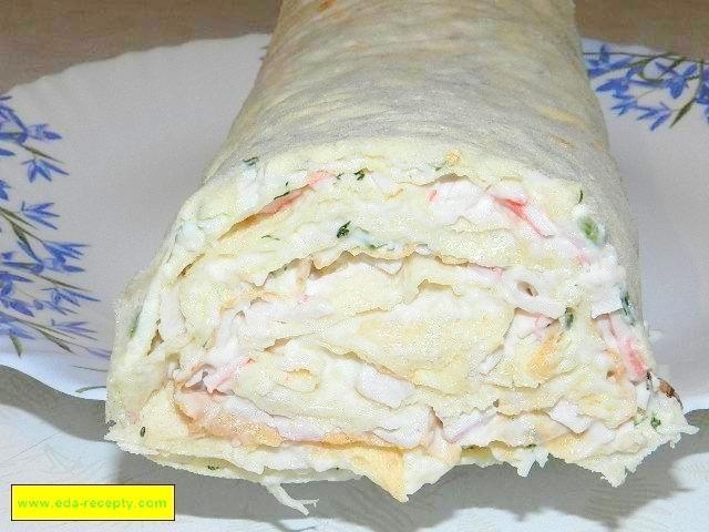 Roll with pita crab sticks