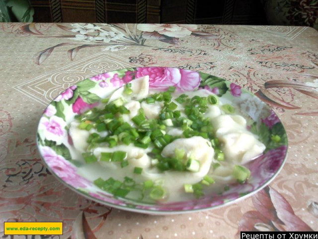 Pork and beef dumpling soup with broth