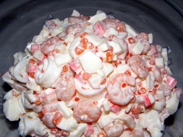 Salad with red caviar and champignons for the New Year