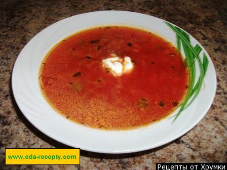 Beef borscht with beetroot and fresh cabbage