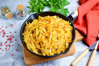 Fried cabbage in a frying pan