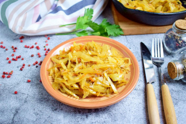 Fried cabbage in a frying pan