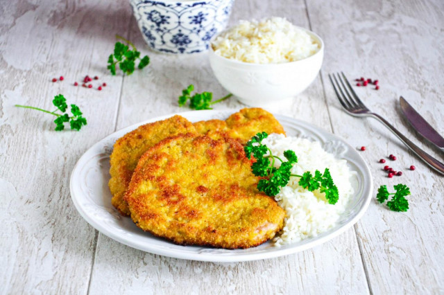 Pork schnitzel in a pan