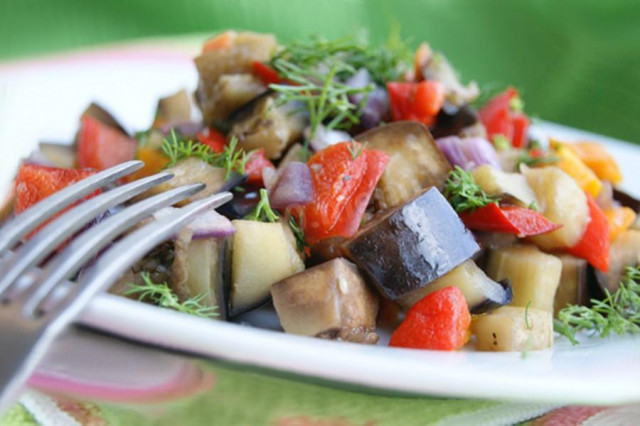 Fried peppers and eggplants