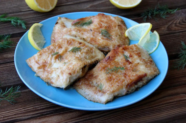 Fried flounder in pan