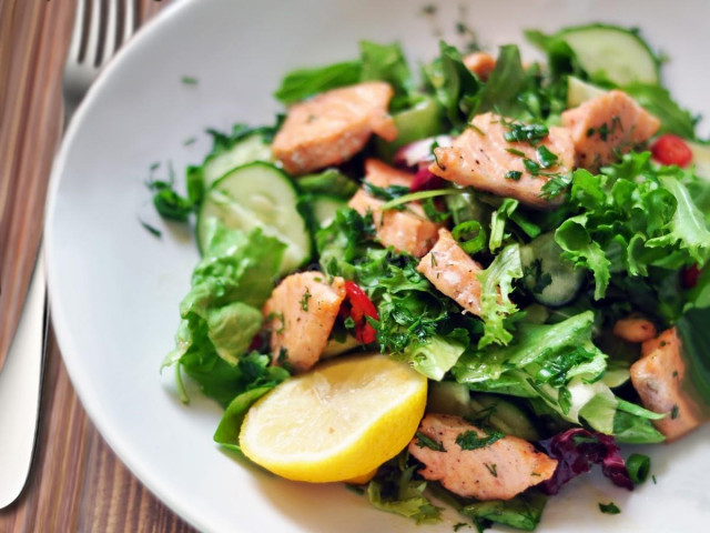 Salad with fried fish