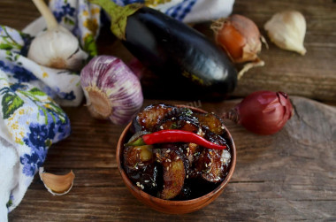 Eggplant fried in starch in soy sauce marinade