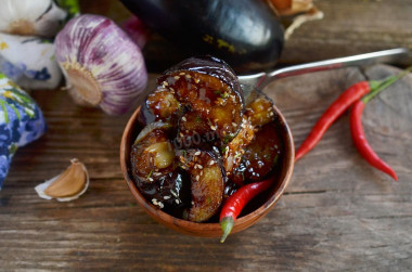 Eggplant fried in starch in soy sauce marinade