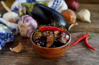 Eggplant fried in starch in soy sauce marinade