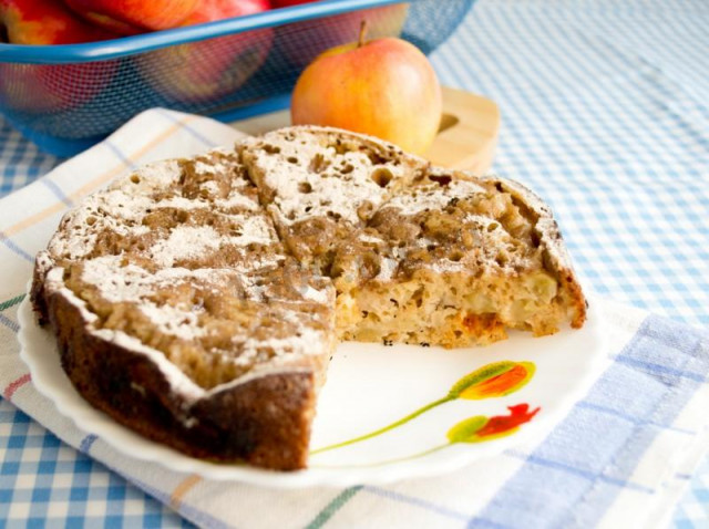 Fried charlotte with cinnamon, powdered sugar and apple