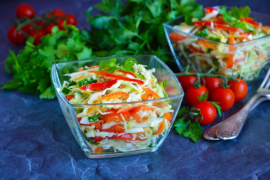 Salad with pollock caviar, cabbage and cucumber