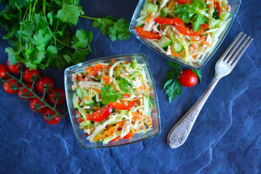 Salad with pollock caviar, cabbage and cucumber