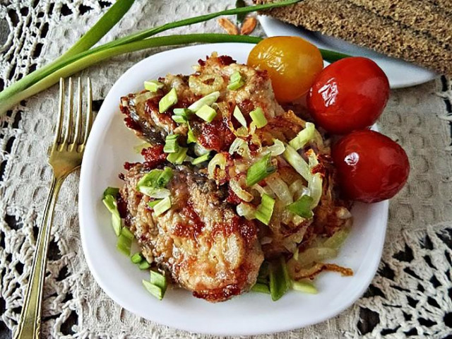 Fried burbot with onions