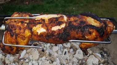 Roast rabbit on a spit