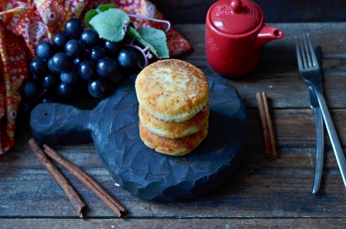 Classic cottage cheese pancakes in a frying pan