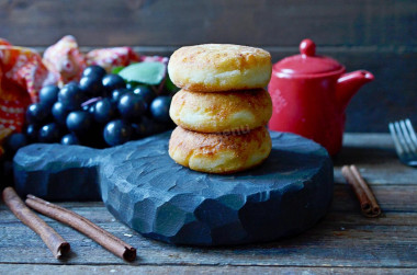 Classic cottage cheese pancakes in a frying pan