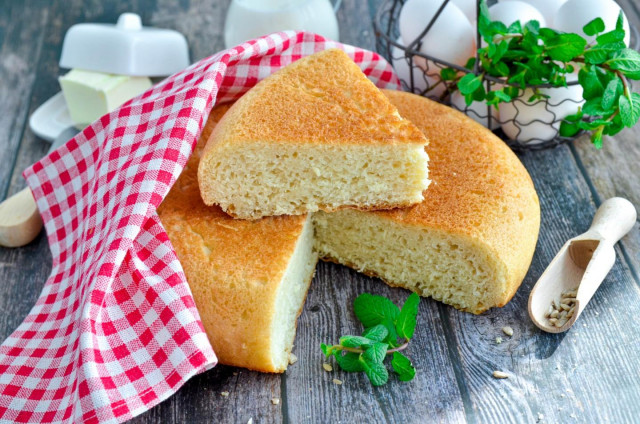 Homemade bread in a frying pan