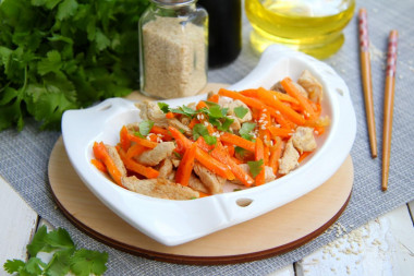 Chicken salad and Korean carrots without mayonnaise