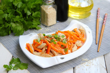 Chicken salad and Korean carrots without mayonnaise