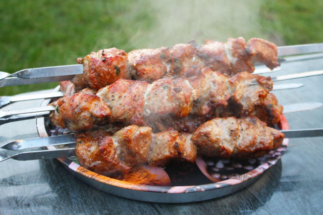 Pork kebab with onions