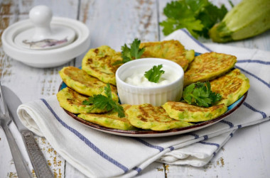 Zucchini fritters from zucchini in a frying pan