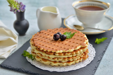 Crispy waffles in a waffle iron