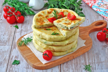 Tortillas with cheese in a pan on kefir