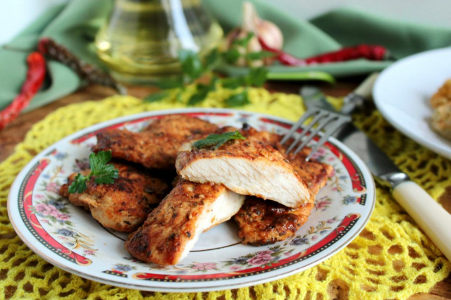 Chicken breast chops in a frying pan