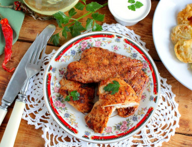 Chicken breast chops in a frying pan