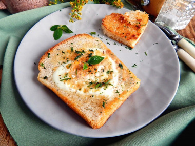 Egg in bread in a frying pan