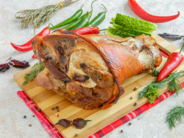 Pork knuckle in beer baked in the oven