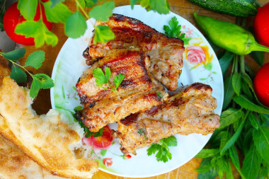 Pork ribs on a barbecue grill