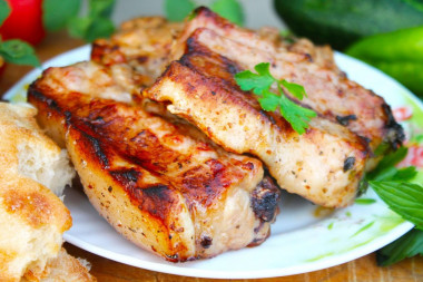 Pork ribs on a barbecue grill