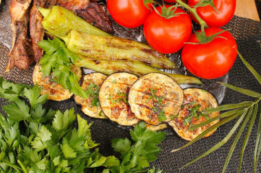 Grilled eggplant on barbecue