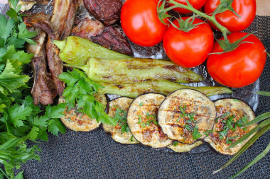 Grilled eggplant on barbecue