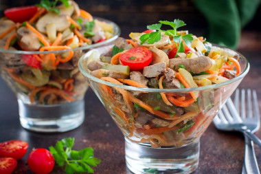 Salad with chicken liver and pickles and carrots