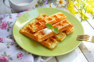 Cheese waffles in a waffle iron